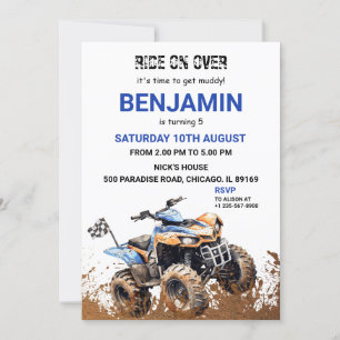 Bleu VTT Wheeler Bike Anniversaire Invitation