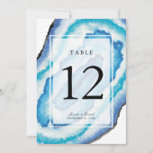 Bleu Watercolor Geodes Mariage Numéro de table (Devant)