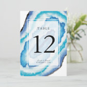 Bleu Watercolor Geodes Mariage Numéro de table (Debout devant)