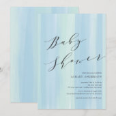 Bleu Watercolor Stripes Baby shower Invitation (Devant / Derrière)