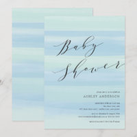 Bleu Watercolor Stripes Baby shower Invitation