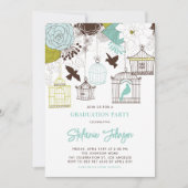 Bleu Whimsical Birdcages Graduation Invitation (Devant)