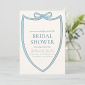 Bleu Whimsical Bow nuptiale douche Invitation (Debout devant)