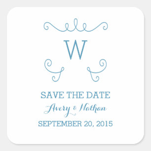 Bleu Whimsical Flourish Save Date Stickers