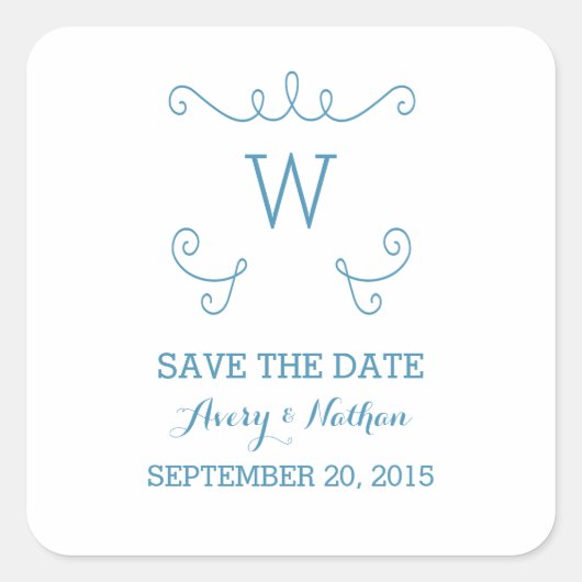 Bleu Whimsical Flourish Save Date Stickers (Devant)