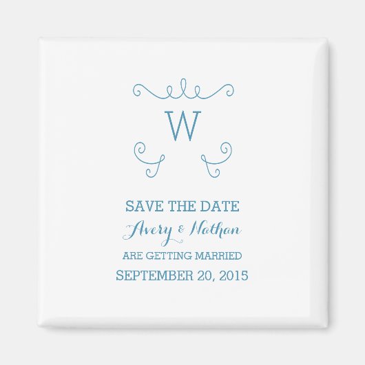 Bleu Whimsical Flourish Save the Date Magnet (Devant)