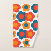 Bleu Whimsical & Orange Floral Retro Gourme (Serviette à main)