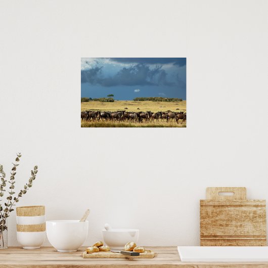 Bleu wildebeest (gnu) affiche de migration, impres (Cuisine)