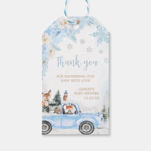 Bleu Winter Woodland Truck Favoriser les étiquette (Devant)