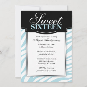 Bleu Zèbre Imprimer Sweet 16 Invitations Anniversa