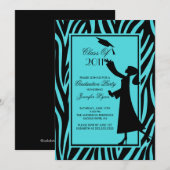 Bleu Zèbre Invitation à la graduation Silhouette G (Devant / Derrière)