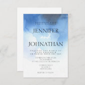 Bleue aquarelle plage mariage invitations (Devant / Derrière)