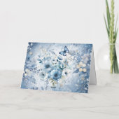 Bleue Bleu Aquarelle Florale Joyeuse Carte de Noël (Dos)