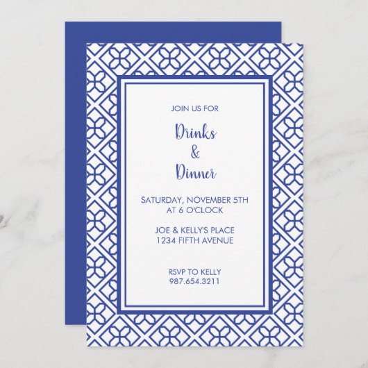 BLEUE ET BLANC FRONTIÈRE INVITATION DE PARTI ÉLÉGA (Devant / Derrière)