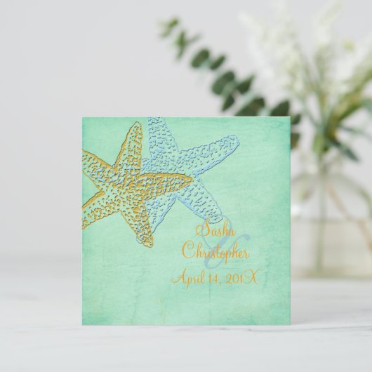 BLEUE STARFISH/BEACH Wedding Invitations (Debout devant)