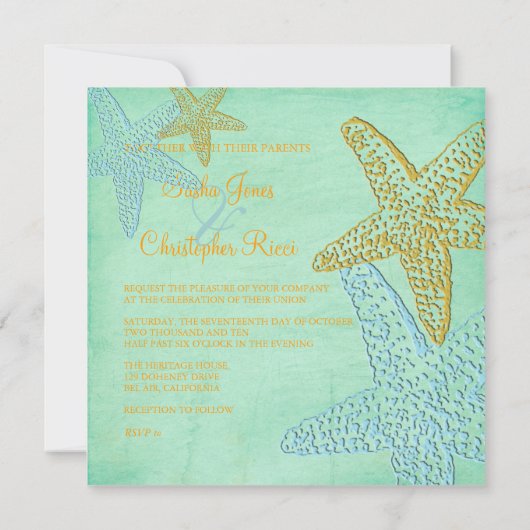 BLEUE STARFISH/BEACH Wedding Invitations (Dos)