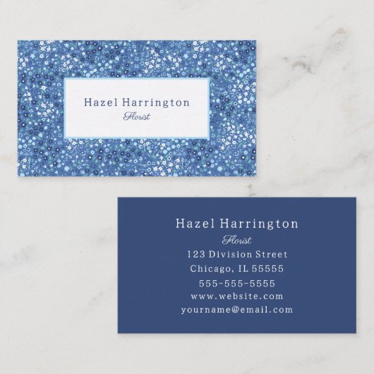 Bleus Personnalisables Carte de visite Floral (Devant / Derrière)