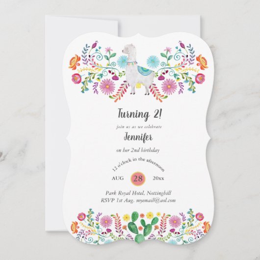 Blij 2e verjaardagsfeest meisje FIESTA LLAMA Bloem Kaart (Voorkant)