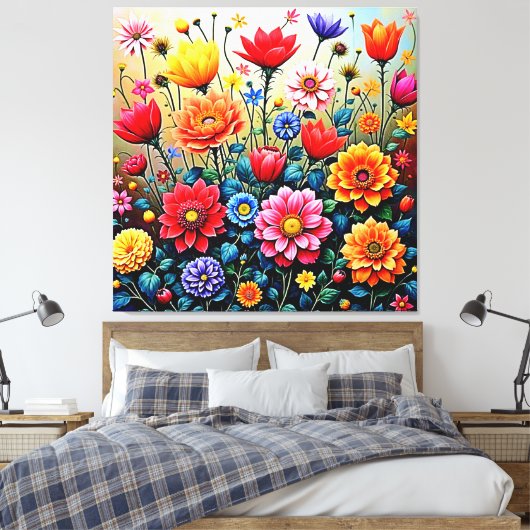 Blij Abstract Bloementuinontwerp Canvas Afdruk (Insitu (Slaapkamer))