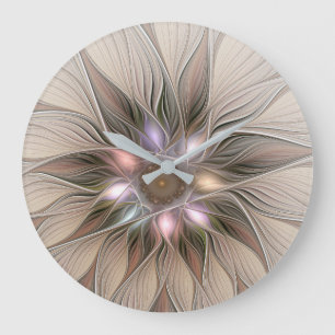 Blij Bloem Abstract Beige Bruin Bloem Fractal Grote Klok