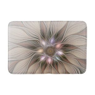Blij Bloem Abstract Beige Bruine Bloemige Fractal Badmat