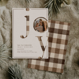 Blij Bruin Rustiek Gingham Familie Foto Kerstmis Feestdagenkaart