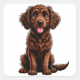 Blij Cartoon Krulharige Retriever Puppy Lachend Vierkante Sticker