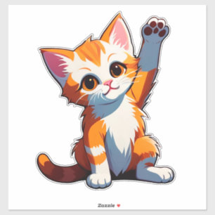 Blij Cartoon Oranje Kat Tilt Pootjes Op Sticker