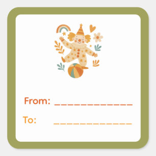 Blij Circusclown-cadeaubaquetiket Vierkante Sticker