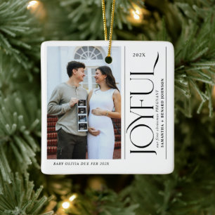 Blij eerste kerst zwangere fotokoppel keramisch ornament