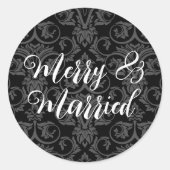Blij en getrouwd Damast Kerst Kerstmis Bruiloft Ronde Sticker (Voorkant)