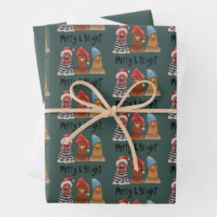 Blij En Helder Kippen Kerst Boerderij Dier  Inpakpapier Vel
