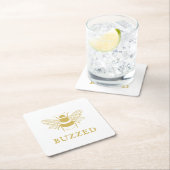 Blij Gegonsde Grappige Bij Vierkante Kartonnen Onderzetter (Insitu)