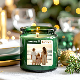 Blij Gelukkig Gezegende Familie Kerst Foto Groen Vierkante Sticker