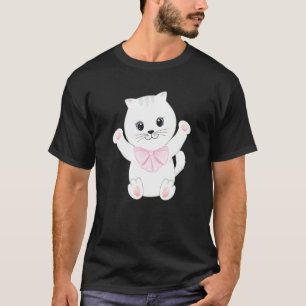 Blij Gewone Witte Kat Kitten Dier Huisdier Met Roz T-shirt