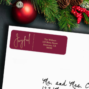 Blij gouden en cranberry kerst retouradres etiket