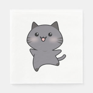 Blij Grijze Wandelende Kat Cartoon Servet