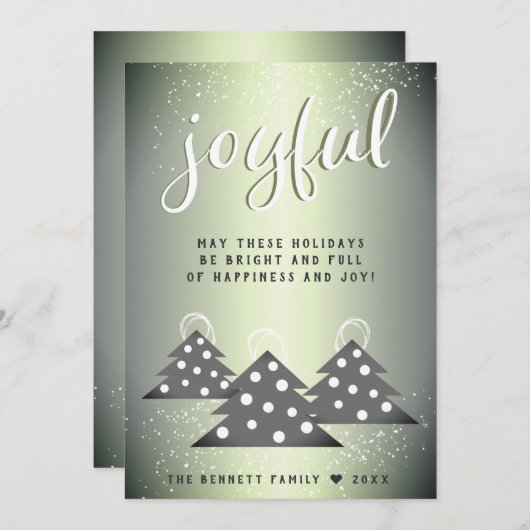 Blij Groen Metallic Kerstboom Familie Feestdagenkaart (Voorkant / Achterkant)