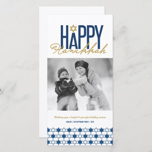 Blij Hanukkah Typografie Ster Van David Foto Feestdagenkaart (Voorkant / Achterkant)