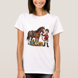 Blij Jonge Ruiter Met Mooie Paard Cartoon T-Shirt