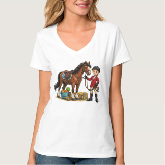 Blij Jonge Ruiter Met Mooie Paard Cartoon T-Shirt