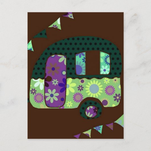 Blij kampeerder, retro caravan vintage vlaggenlijn briefkaart (Voorkant)