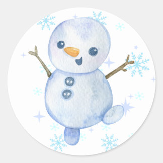 Blij klein sneeuwmannenstickers ronde sticker