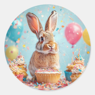Blij Konijn dat Feest viert met Cupcakes Ronde Sticker