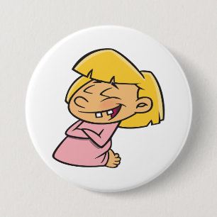 Blij Lachend Tekenfilm Meisje Ronde Button 7,6 Cm