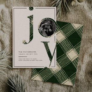Blij Landelijk Groen Gingham Familie Foto Kerstmis Feestdagenkaart