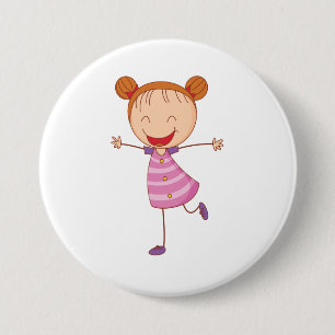 Blij meisje stickfigure oranje haar buns ronde button 7,6 cm