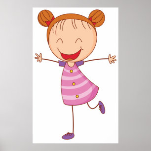Blij meisje Stickfiguur Ross haar Knotten Poster