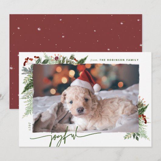 Blij Modern Schrift Rood Groen Boho Groengroei Fot Feestdagenkaart (Voorkant / Achterkant)