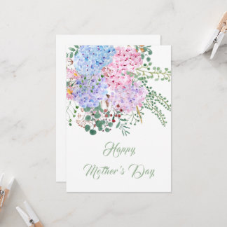 blij moederdag paarse en roze hydrangekaart kaart